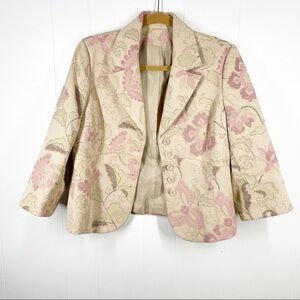 Tan and Pink Floral Button Front Long Sleeve Blazer Large